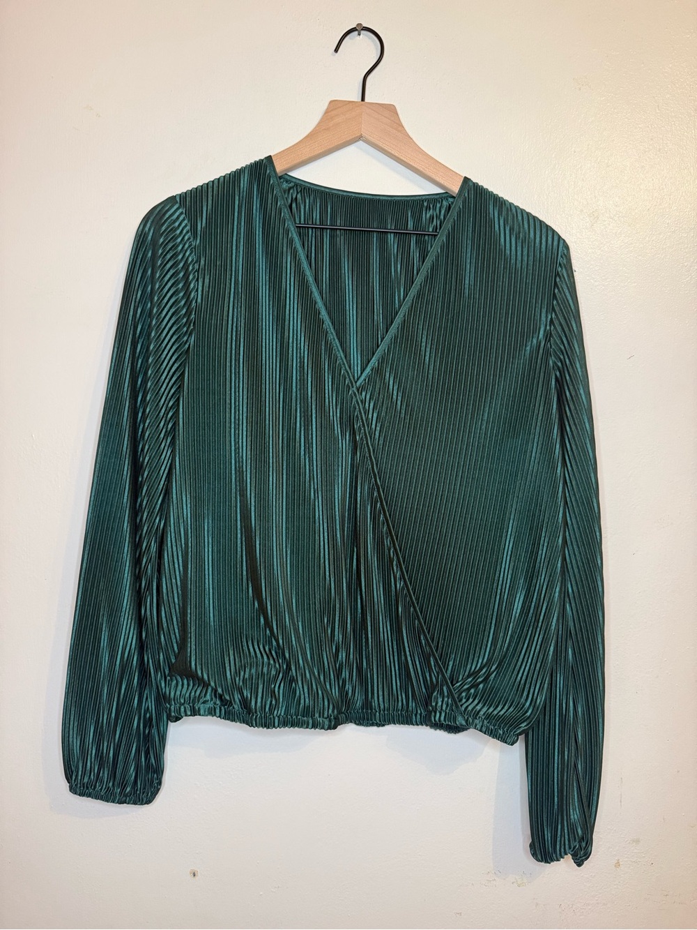 Cupshe Emerald Green Pleated Faux-Wrap Blouse